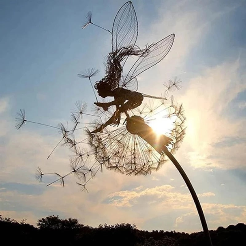 Sculpture de Fée en Métal pour Jardin - Art Résistant aux Intempéries et Magique