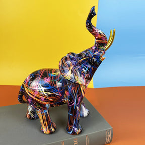 Sculpture d'Éléphant Abstrait Fait Main - Décoration Colorée et Unique pour Intérieur