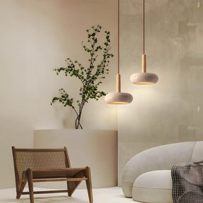 Lampe Suspendue en Travertin Jaune - Élégance et Charme Organique