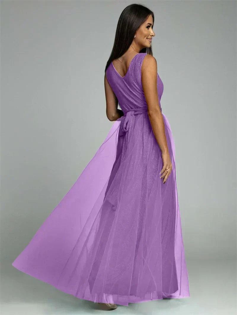 Robe Maxi Élégante avec Panneau en Maille - Confort et Glamour pour Toutes Occasions