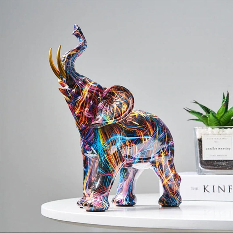 Sculpture Éléphant Abstrait Fait Main - Décoration Artistique Unique et Colorée