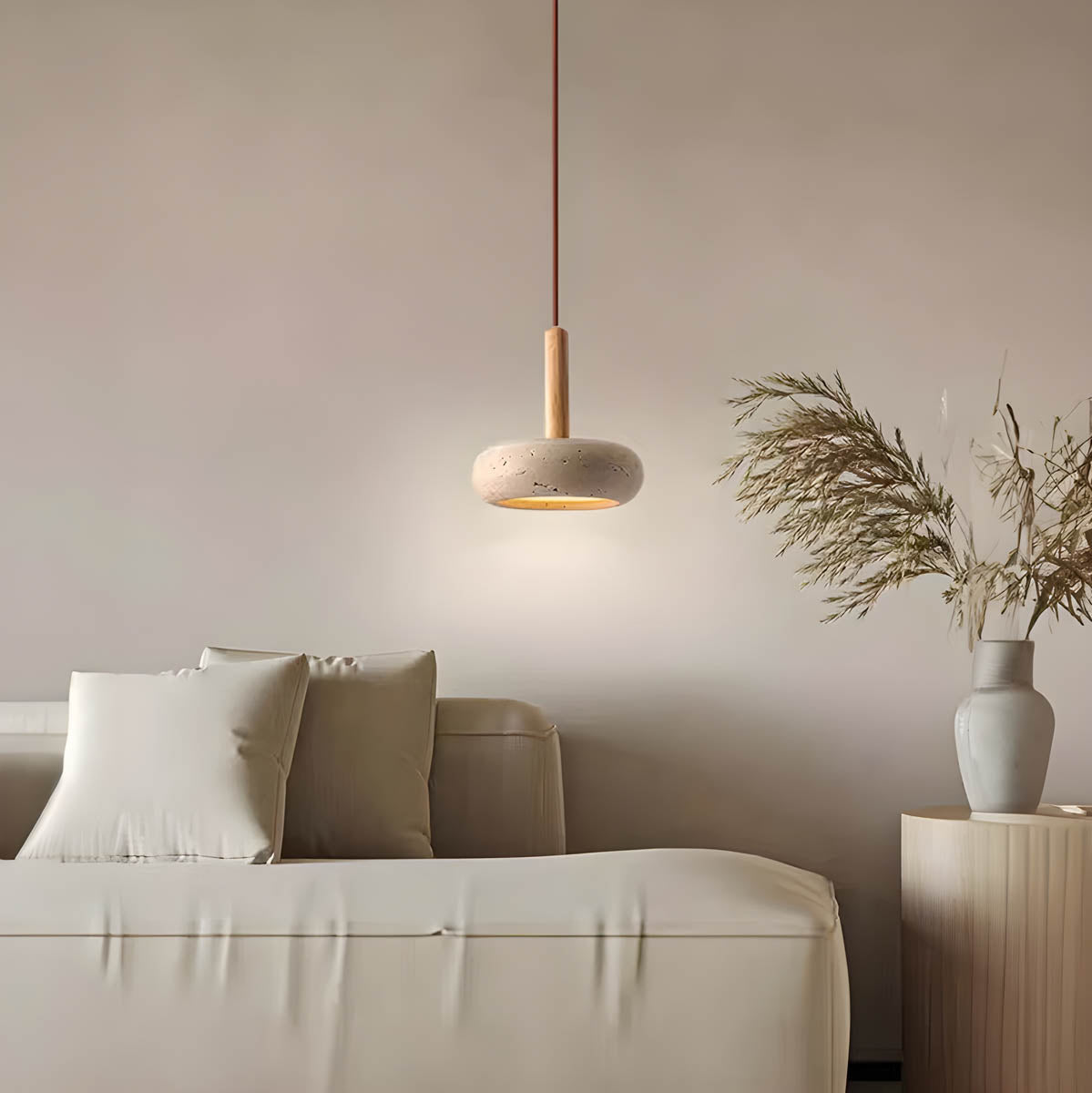 Lampe Suspendue en Travertin Jaune - Élégance et Charme Organique