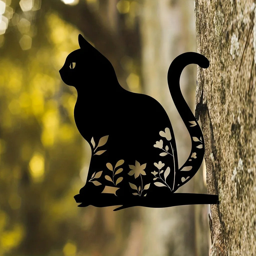 Ornement de Jardin en Métal Chat - Décor Extérieur Unique et Ludique
