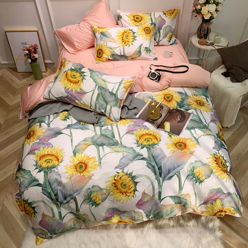 Ensemble de Couette en Coton Égyptien - Luxe et Confort avec Design de Tournesol