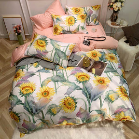 Ensemble de Couette en Coton Égyptien - Luxe et Confort avec Design de Tournesol