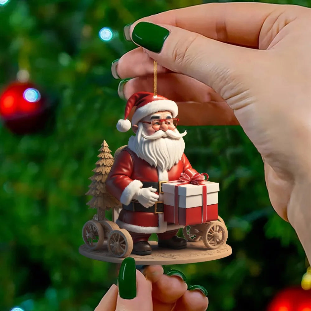Décorations de Noël Suspendues - Ensemble de 3 Mini Pères Noël Joyeux