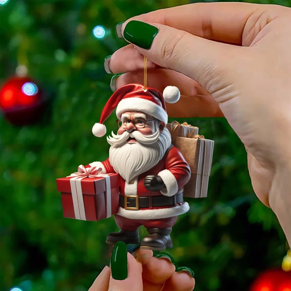 Décorations de Noël Suspendues - Ensemble de 3 Mini Pères Noël Joyeux