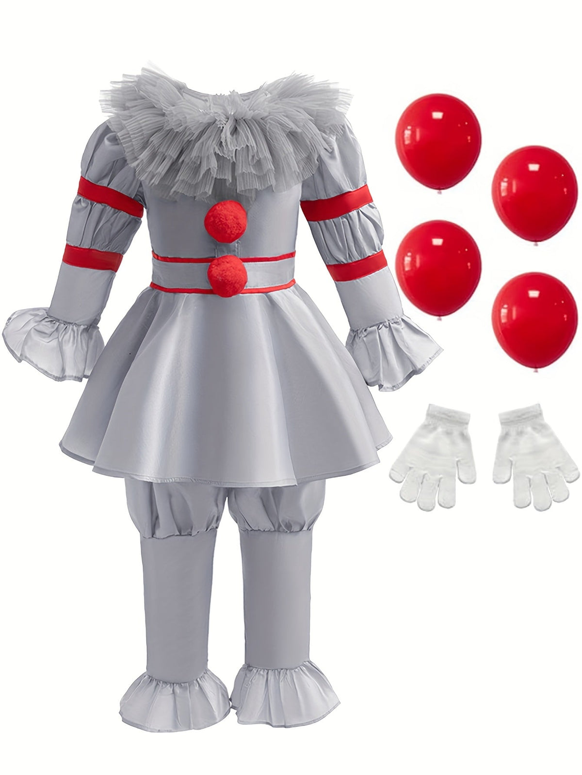 Costume de Clown Effrayant pour Enfants - Ensemble Jumpsuit et Gants Confortables