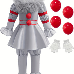 Costume de Clown Effrayant pour Enfants - Ensemble Jumpsuit et Gants Confortables