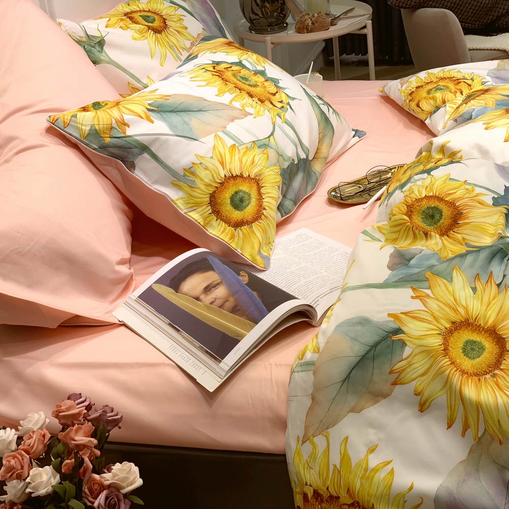Ensemble de Couette en Coton Égyptien - Luxe et Confort avec Design de Tournesol
