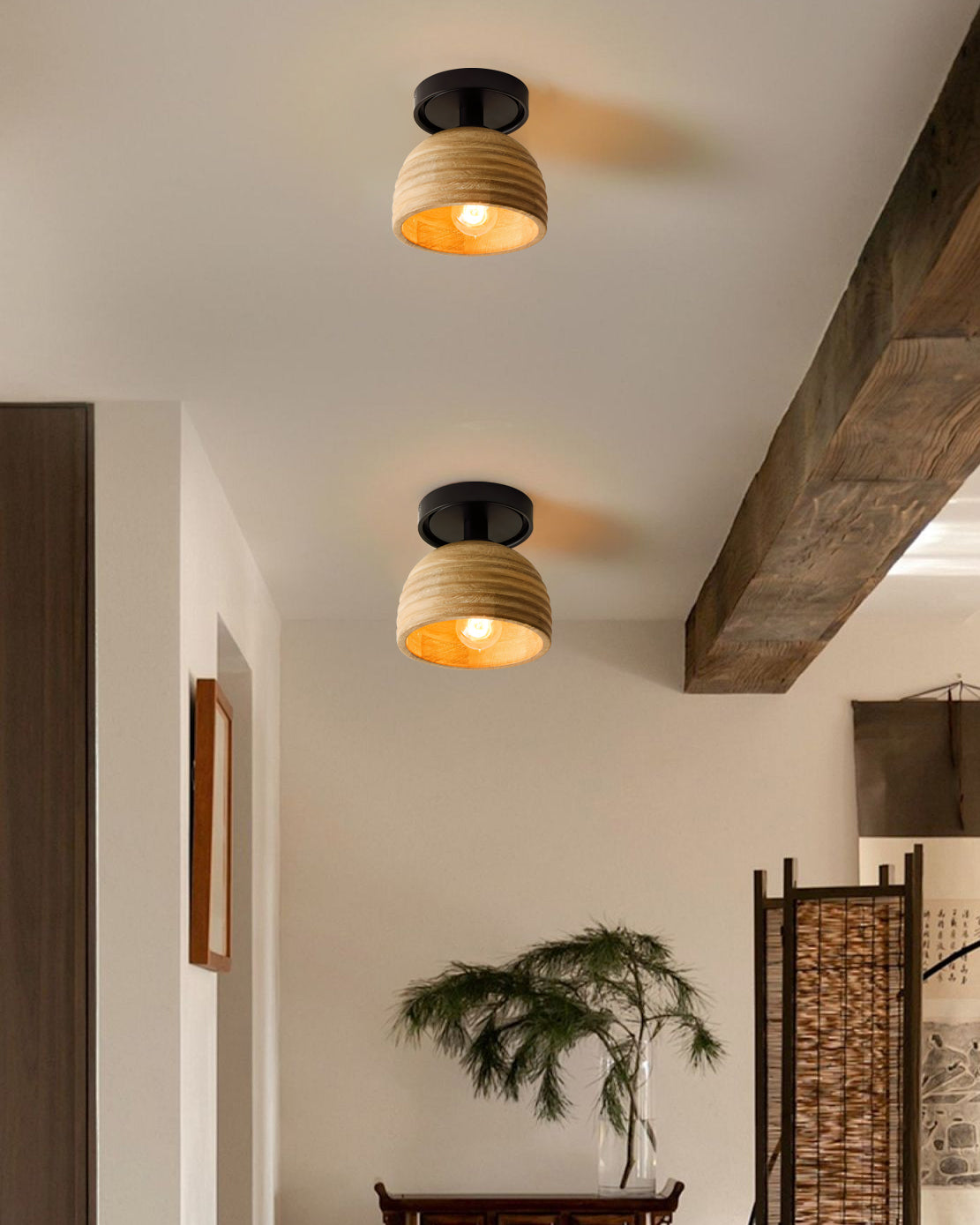 Plafonnier en Bois Naturel - Lumière Ambiante et Atmosphère Cosy
