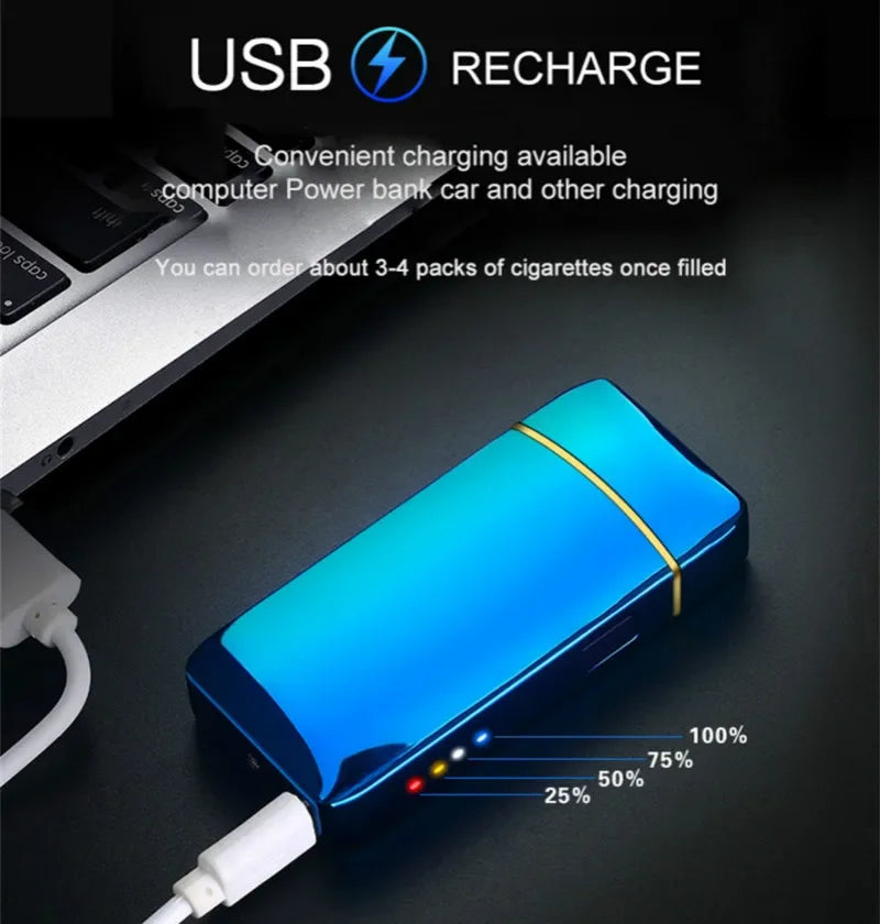 Briquet Plasma Rechargeable USB - Flamme Double Arc Résistante au Vent