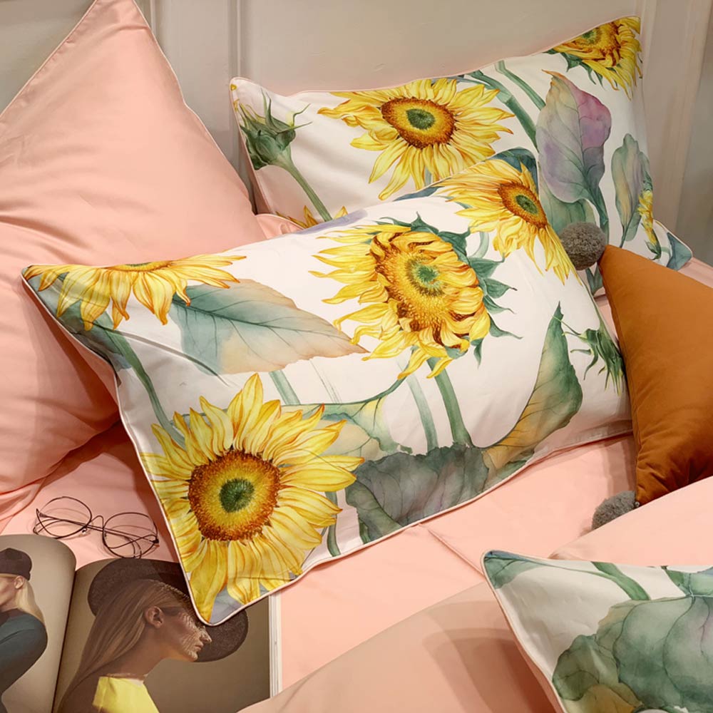 Ensemble de Couette en Coton Égyptien - Luxe et Confort avec Design de Tournesol