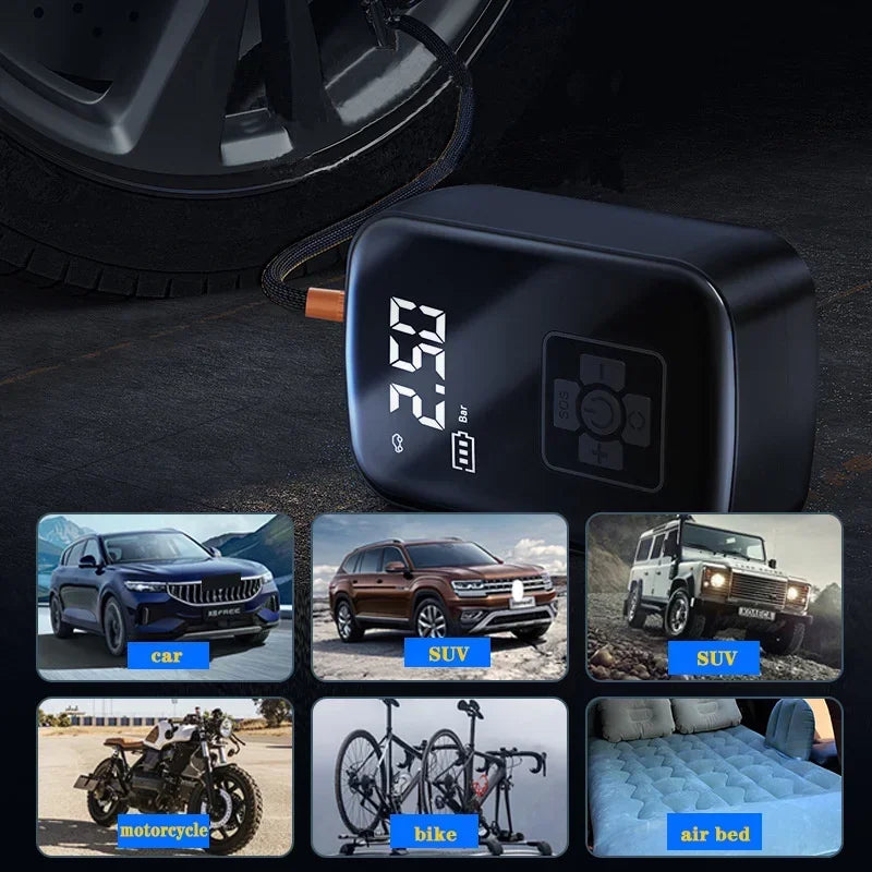 Compresseur de Pneus Portable Sans Fil - Gonflage Rapide et Design Compact