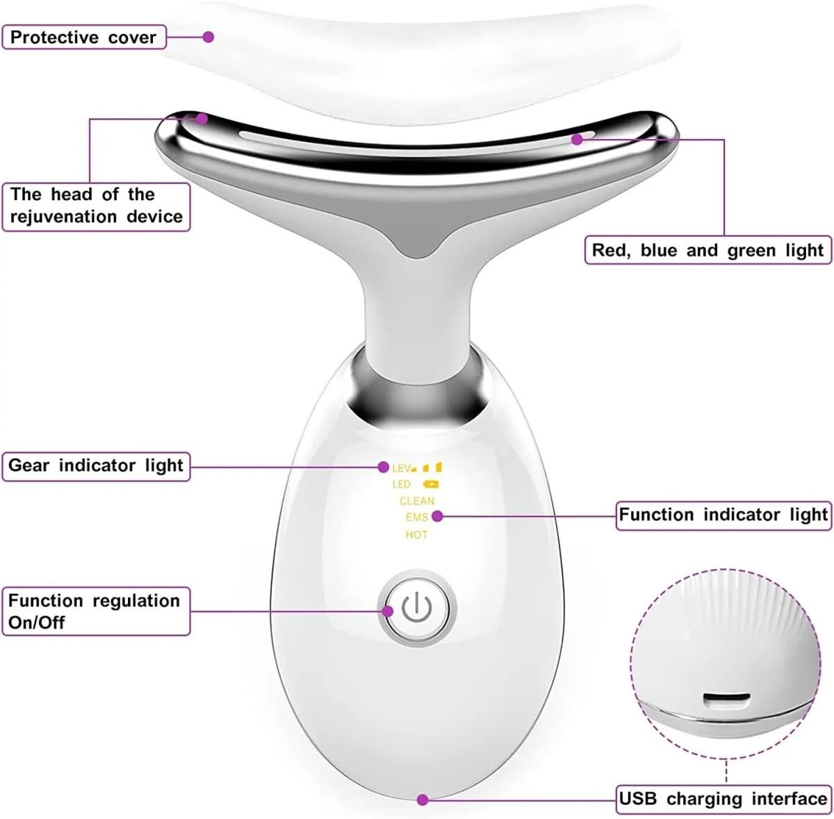 Masseur Facial 3-en-1 avec Lumière - Relaxation et Éclat de Peau Instantanés