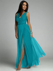 Robe Maxi Élégante avec Panneau en Maille - Confort et Glamour pour Toutes Occasions