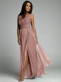 Robe Maxi Élégante avec Panneau en Maille - Confort et Glamour pour Toutes Occasions