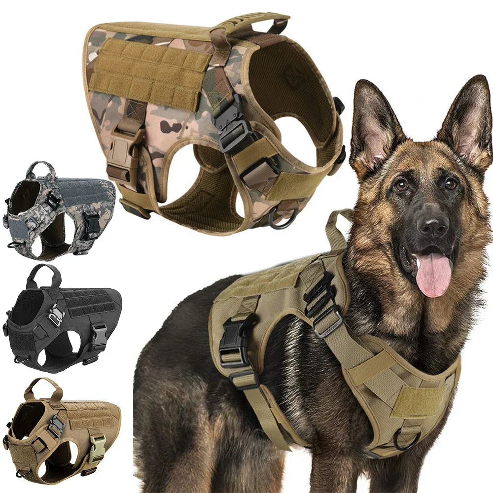 Harnais de Chien Tactique Durable - Réglable avec Poignée et Laisse