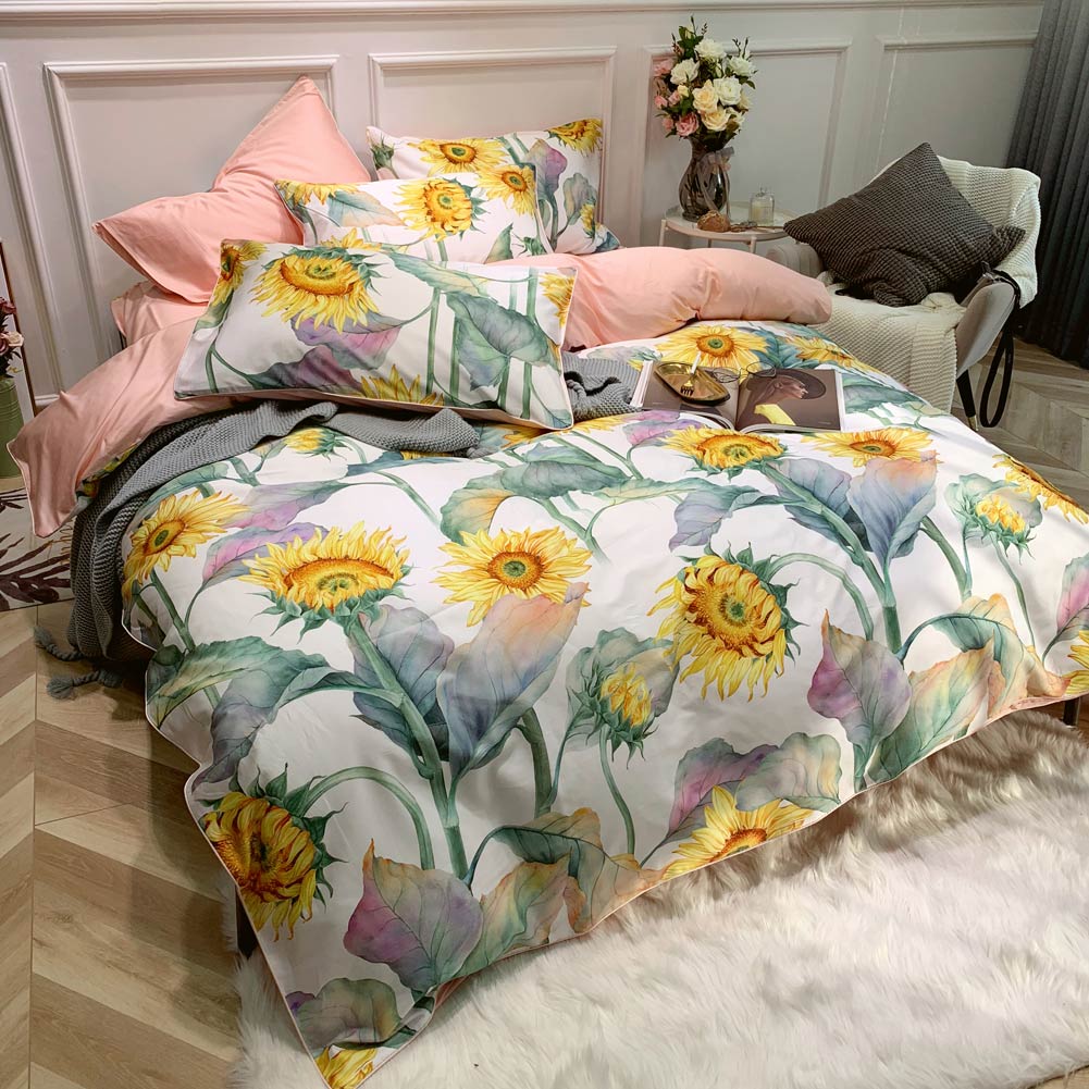 Ensemble de Couette en Coton Égyptien - Luxe et Confort avec Design de Tournesol