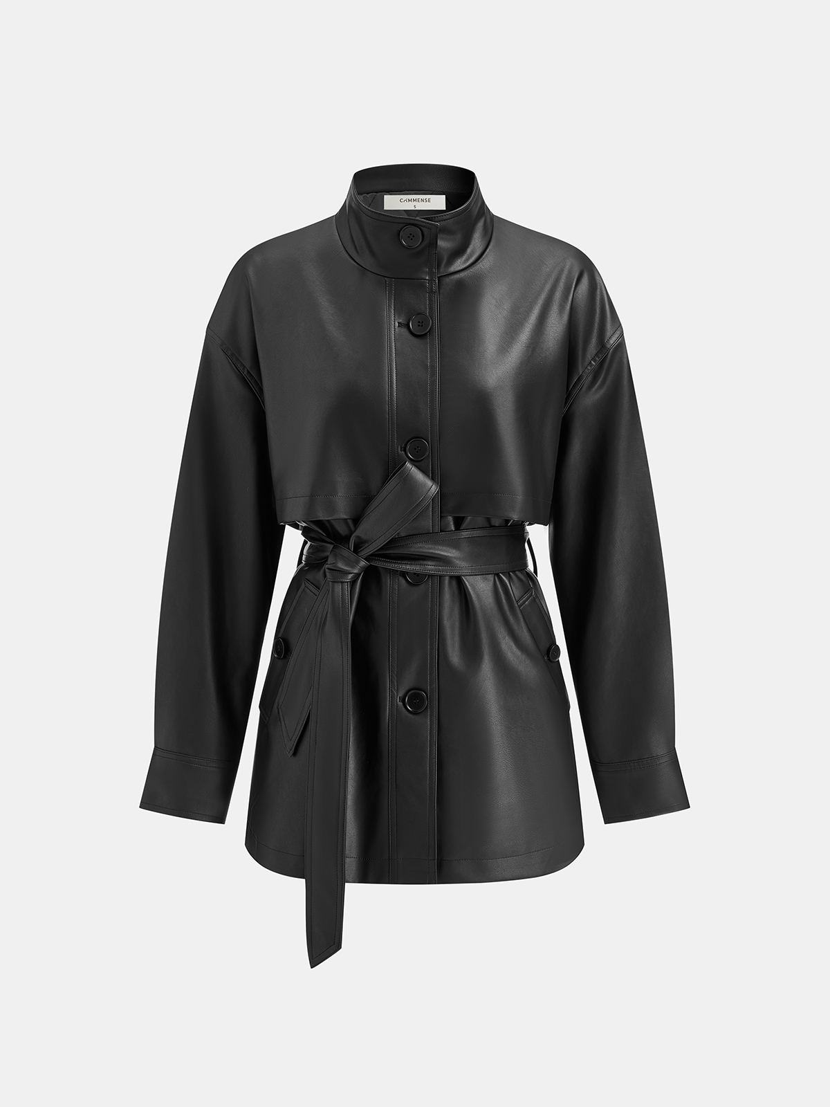 Veste en Cuir Synthétique pour Femme - Col Montant et Ceinture Pratique