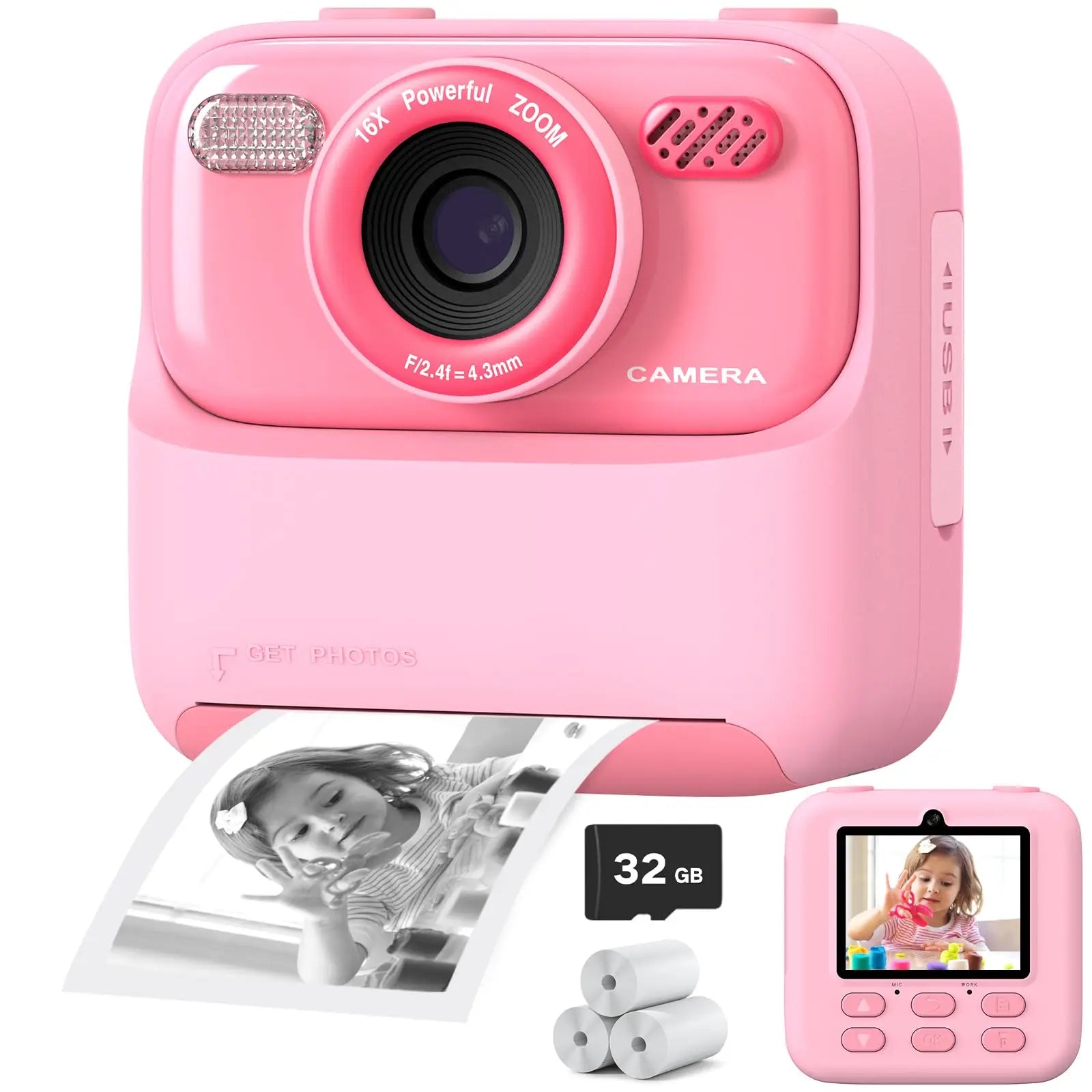 Caméra Instantanée pour Enfants - Selfies HD et Mémoire de 32 Go