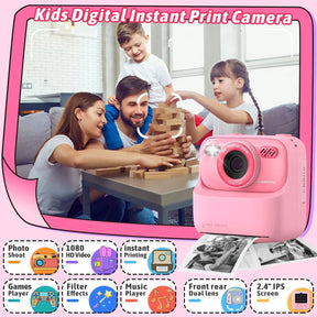 Caméra Instantanée pour Enfants - Selfies HD et Mémoire de 32 Go