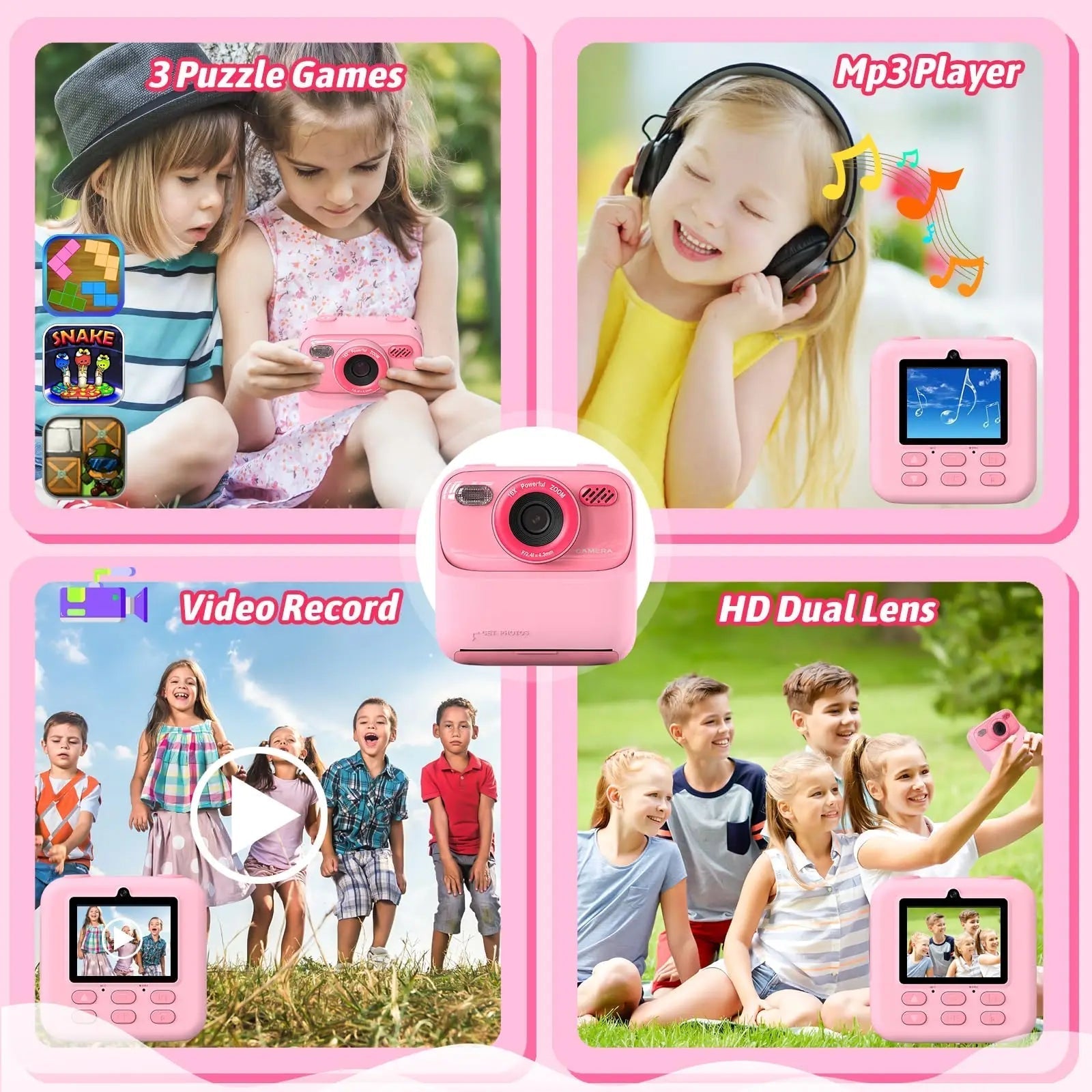 Caméra Instantanée pour Enfants - Selfies HD et Mémoire de 32 Go