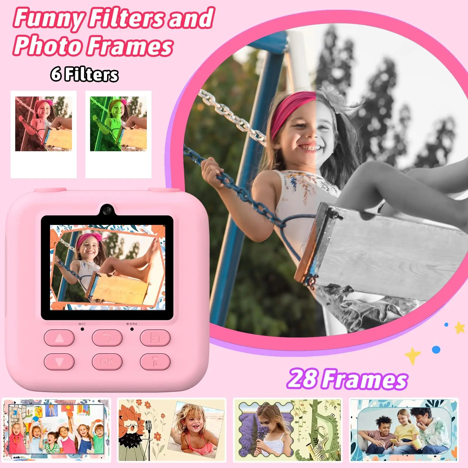 Caméra Instantanée pour Enfants - Selfies HD et Mémoire de 32 Go