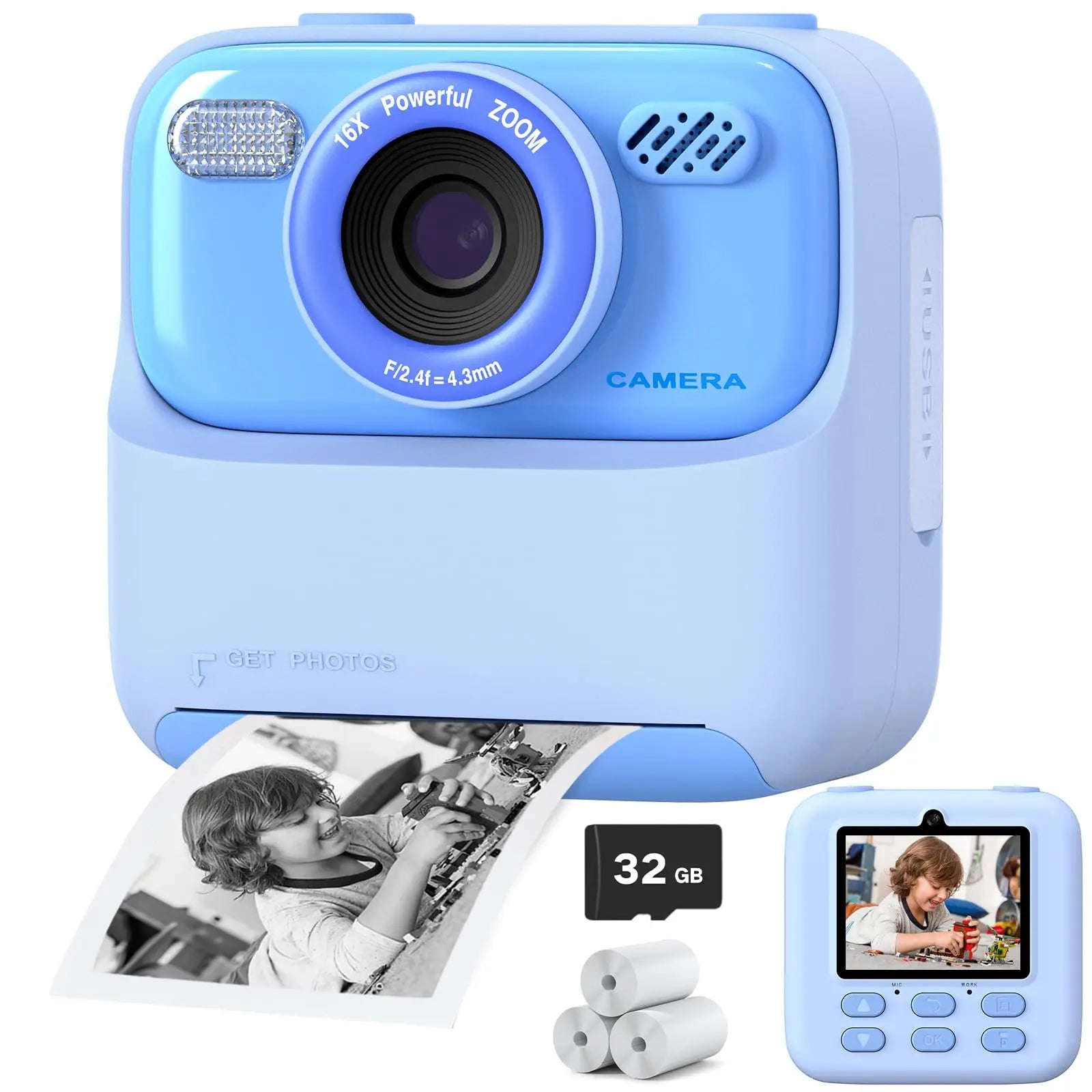 Caméra Instantanée pour Enfants - Selfies HD et Mémoire de 32 Go