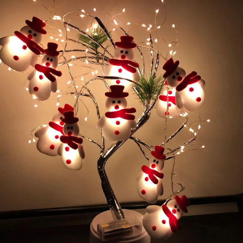 Guirlande de Lumières de Bonhommes de Neige - Décoration Festive en Peluche