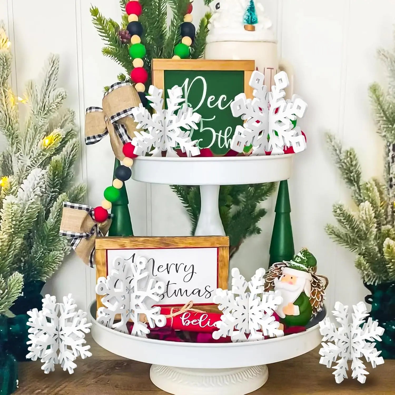 Décorations de Table de Noël - Flocons de Neige en Bois Élégants