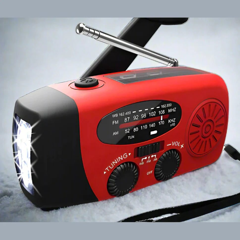 Radio d'urgence Solaire à Manivelle - Compacte et Polyvalente pour Extérieur