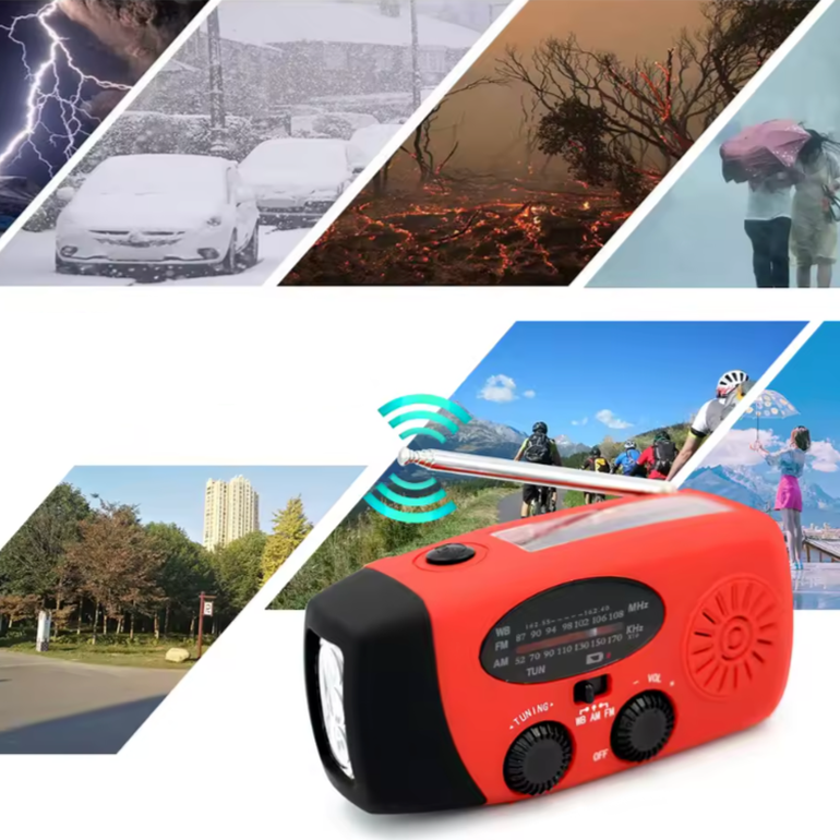 Radio d'urgence Solaire à Manivelle - Compacte et Polyvalente pour Extérieur