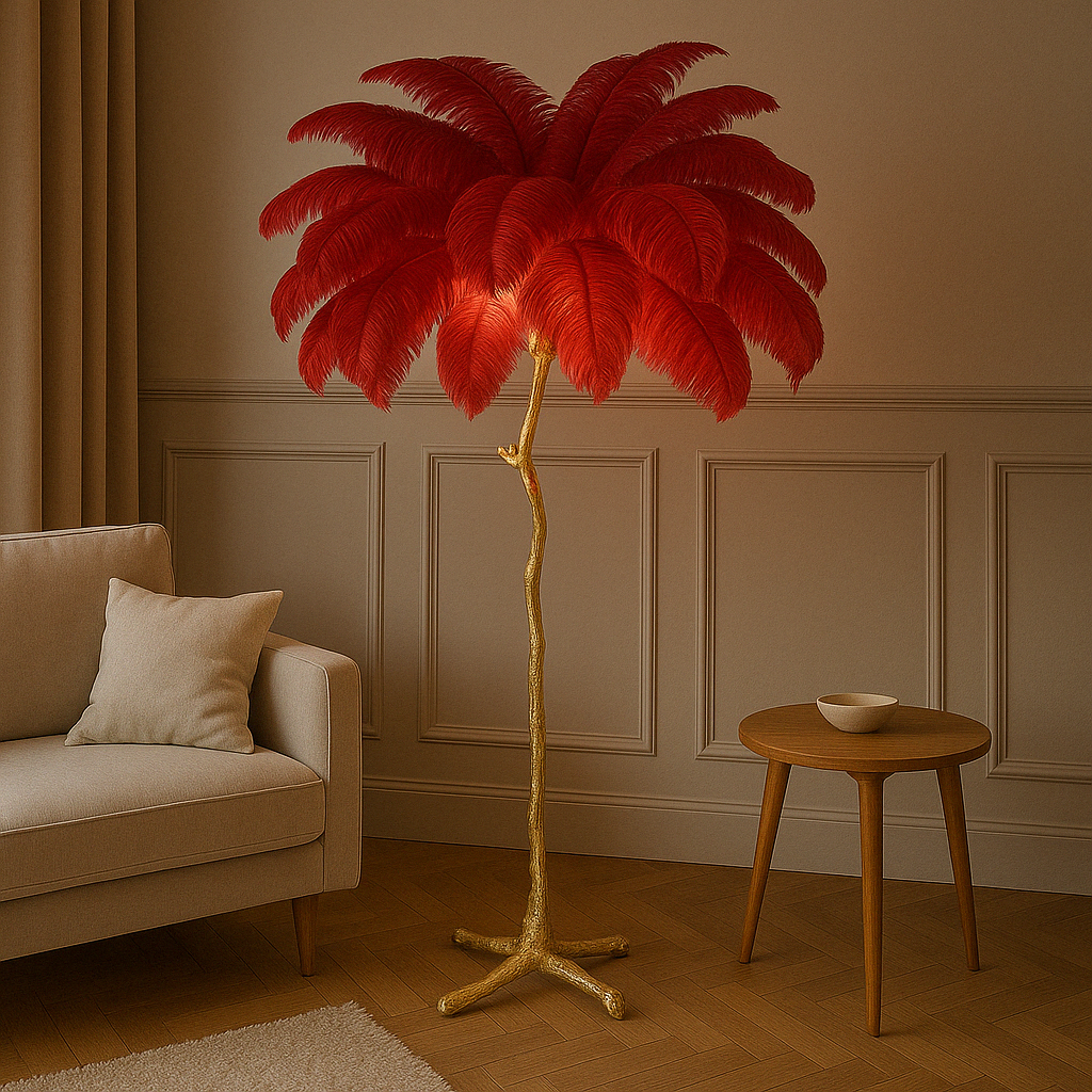 Lampe sur Pied en Plumes - Élégance Contemporaine et Chaleur Atmosphérique