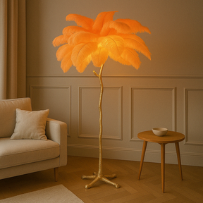 Lampe sur Pied en Plumes - Élégance Contemporaine et Chaleur Atmosphérique