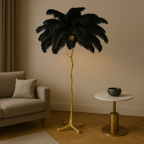 Lampe sur Pied en Plumes - Élégance Contemporaine et Chaleur Atmosphérique