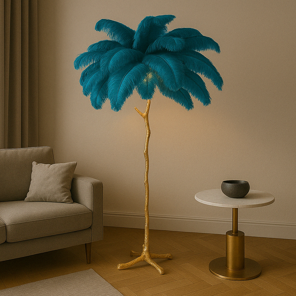 Lampe sur Pied en Plumes - Élégance Contemporaine et Chaleur Atmosphérique