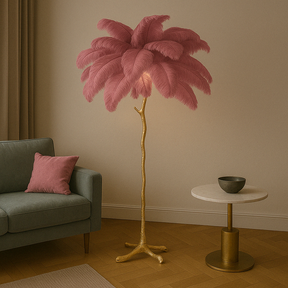 Lampe sur Pied en Plumes - Élégance Contemporaine et Chaleur Atmosphérique