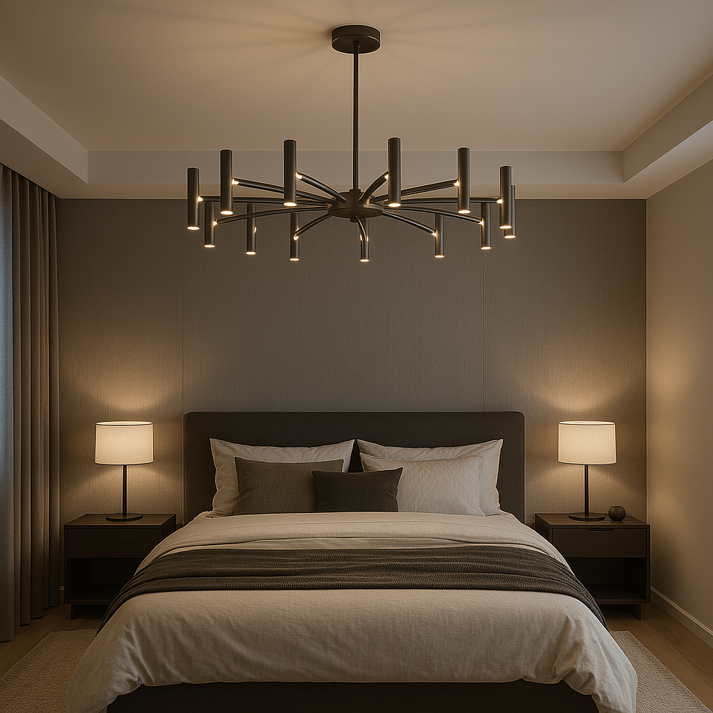 Lustre Contemporain à 12 Lumières - Élégance Moderne et Ambiance Accueillante
