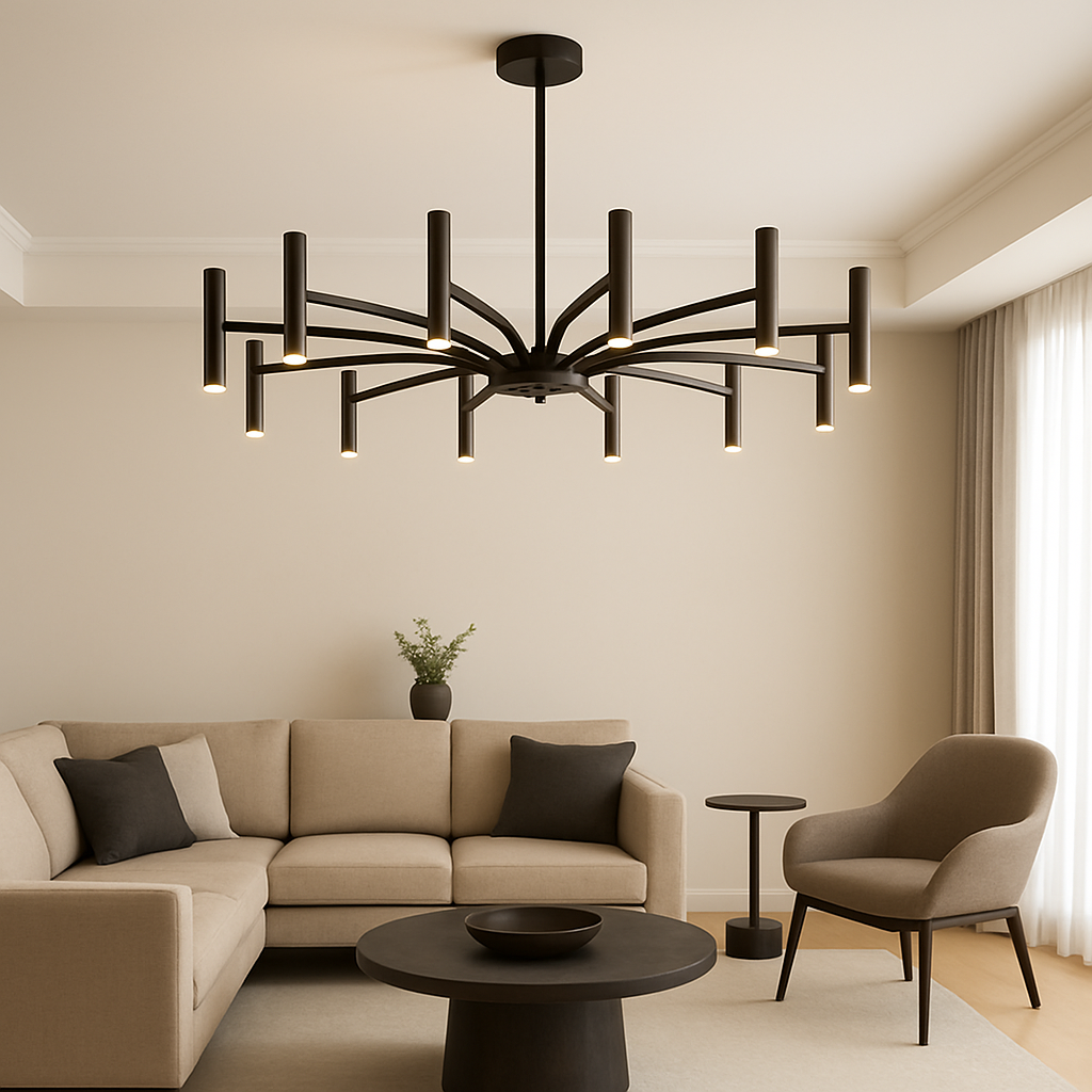 Lustre Contemporain à 12 Lumières - Élégance Moderne et Ambiance Accueillante