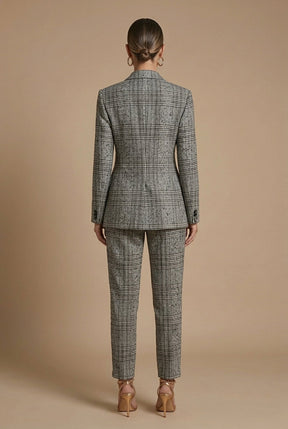 Ensemble tailleur à carreaux femme Sophia blazer croisé pantalon droit élégant