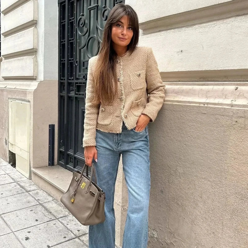 Veste Croisée Élégante pour Femmes - Style Sophistiqué en Tweed Texturé
