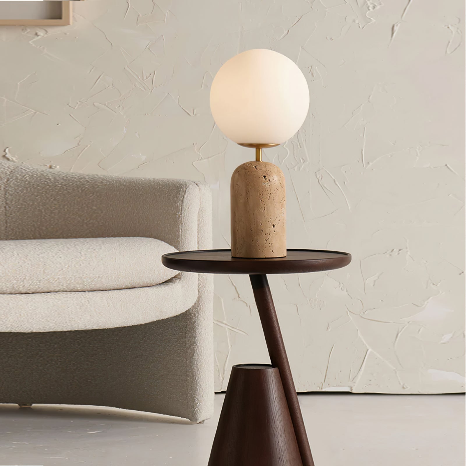 Lampe de Table en Verre et Travertin - Éclairage Chaleureux et Élégant