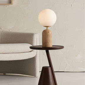 Lampe de Table en Verre et Travertin - Éclairage Chaleureux et Élégant