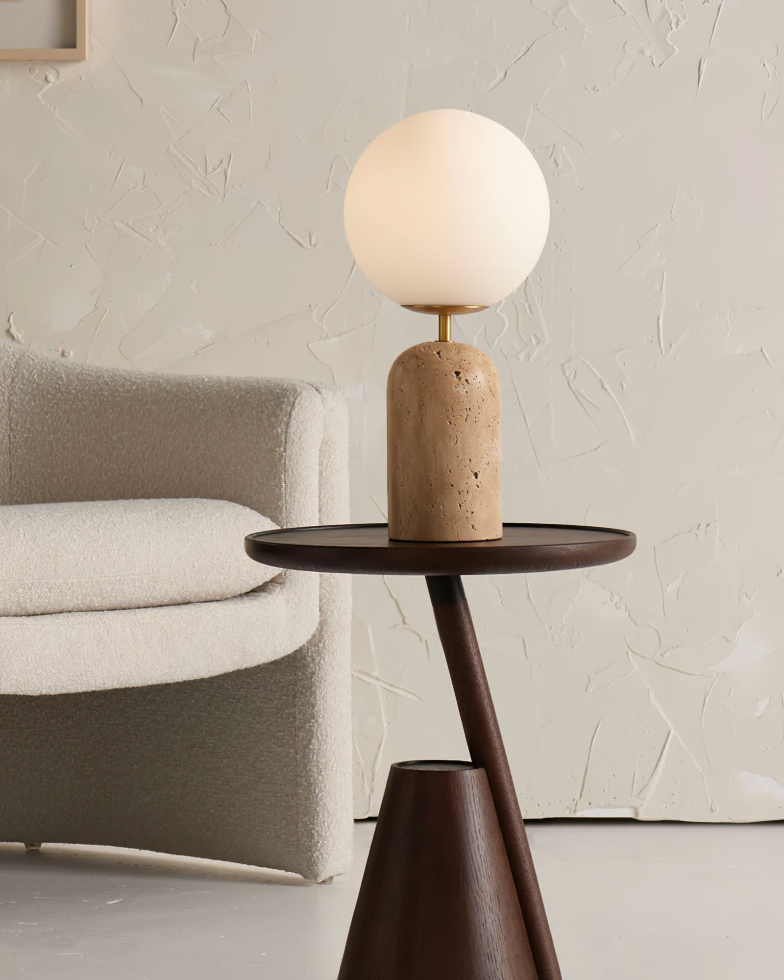Lampe de Table en Verre et Travertin - Éclairage Chaleureux et Élégant
