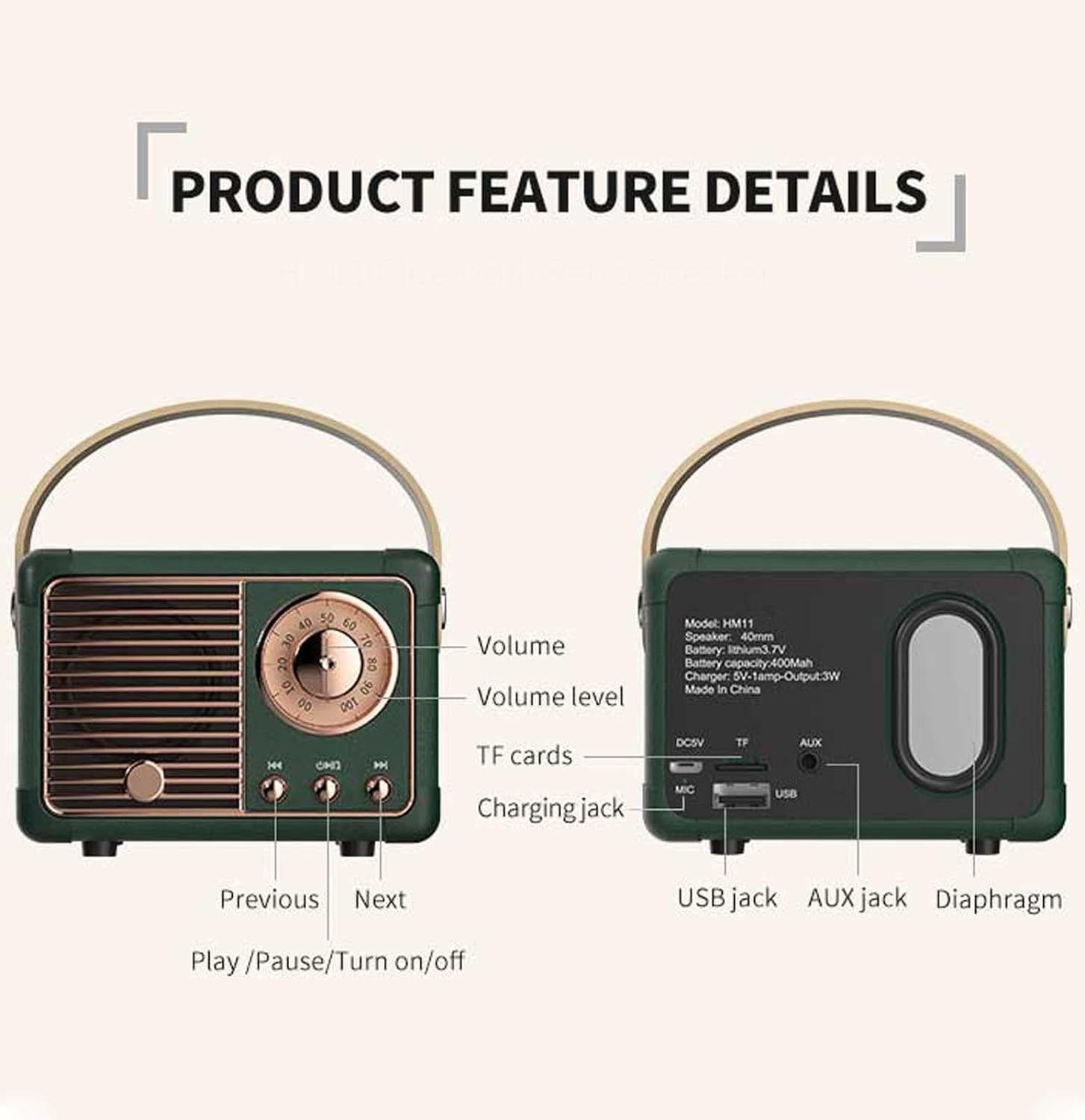 Haut-parleur Bluetooth Vintage - Son Hi-Fi et Design Élégant