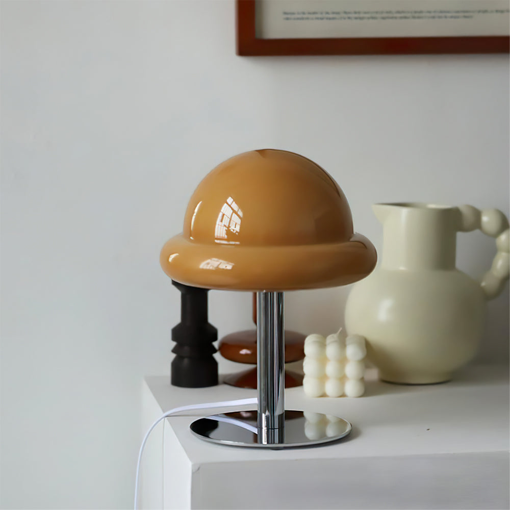 Lampe de Table Cosmique Métallique - Design Futuriste en Verre Champignon
