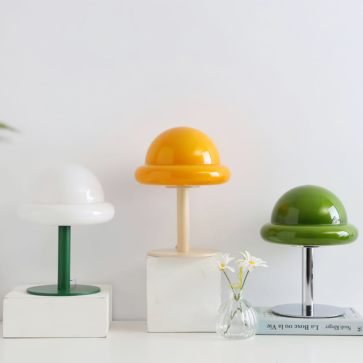 Lampe de Table Cosmique Métallique - Design Futuriste en Verre Champignon