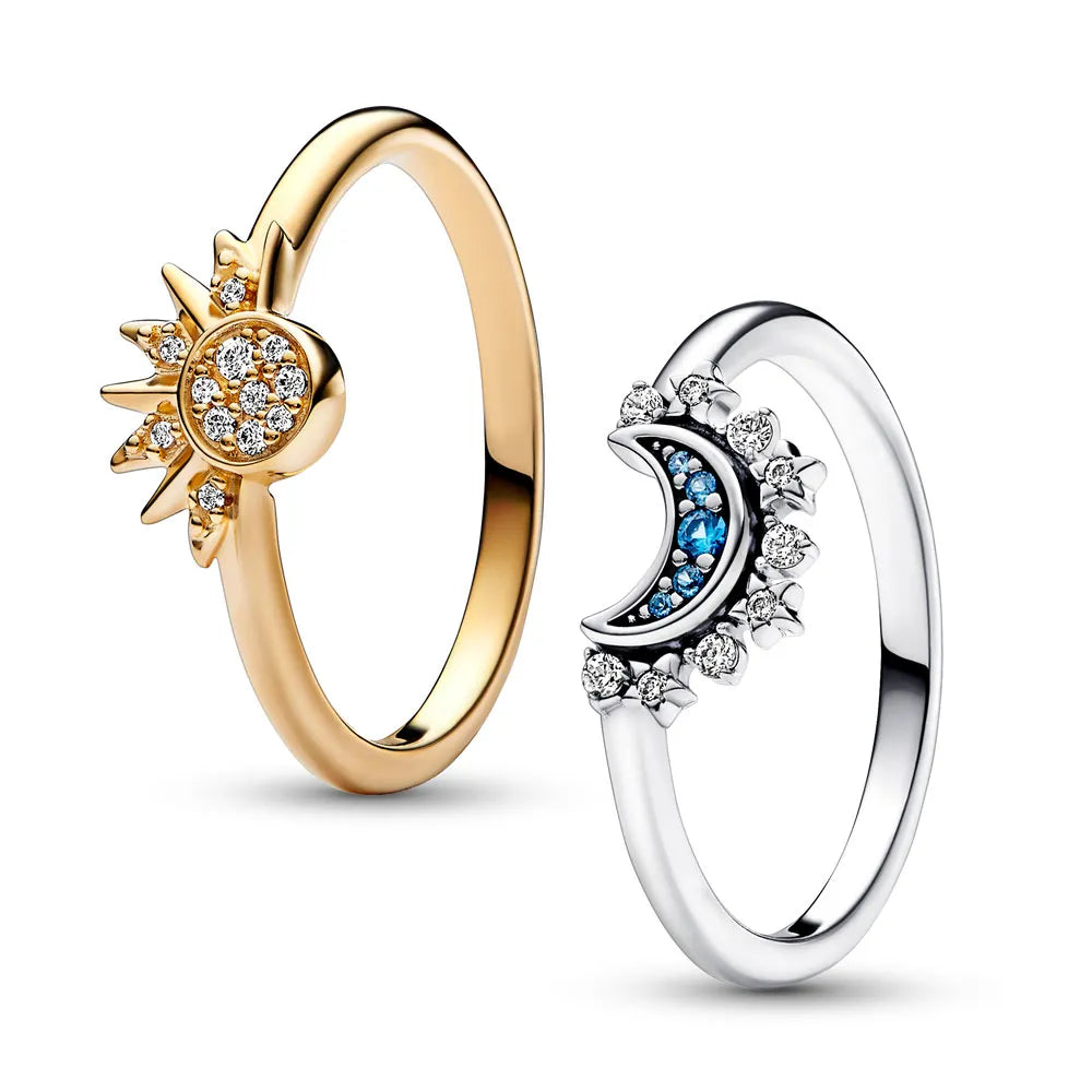 Bague Duo Soleil Lune en Cristal - Élégance Cosmique et Artisanat Exquis