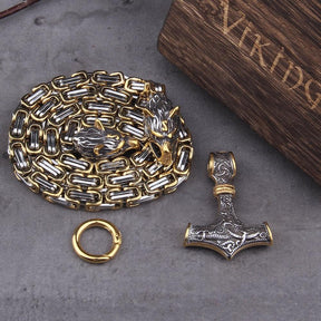 Collier Viking à Tête de Loup - Pendentif Mjolnir en Acier Inoxydable